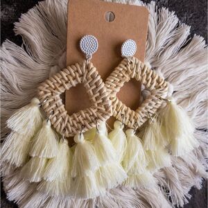 Boho Rattan Fringe Tassle Earrings